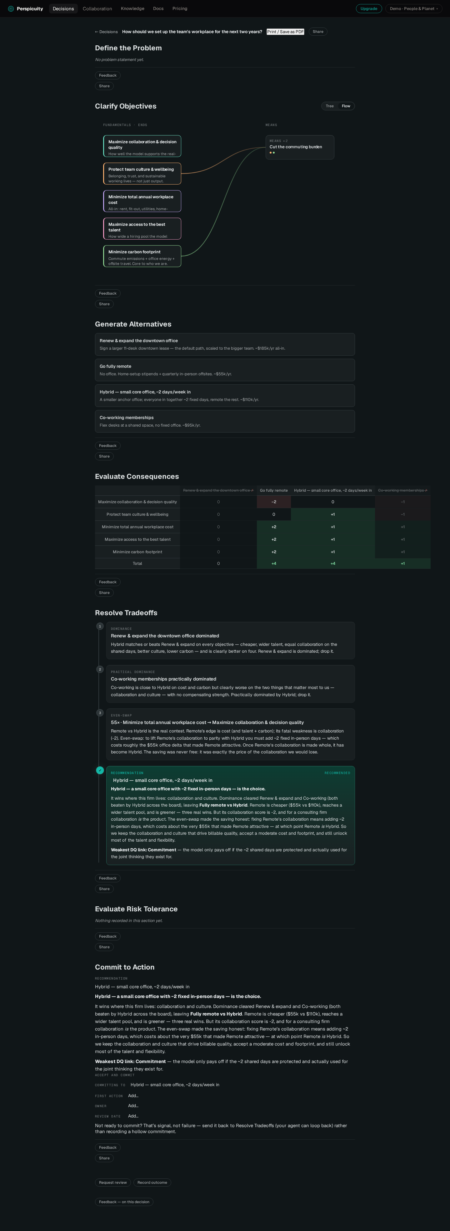 A decision document mid-session showing problem and objectives