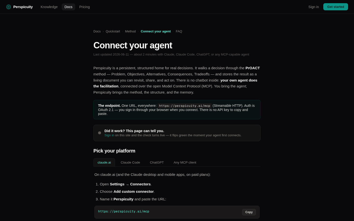 The connect-your-agent setup hub with platform tabs